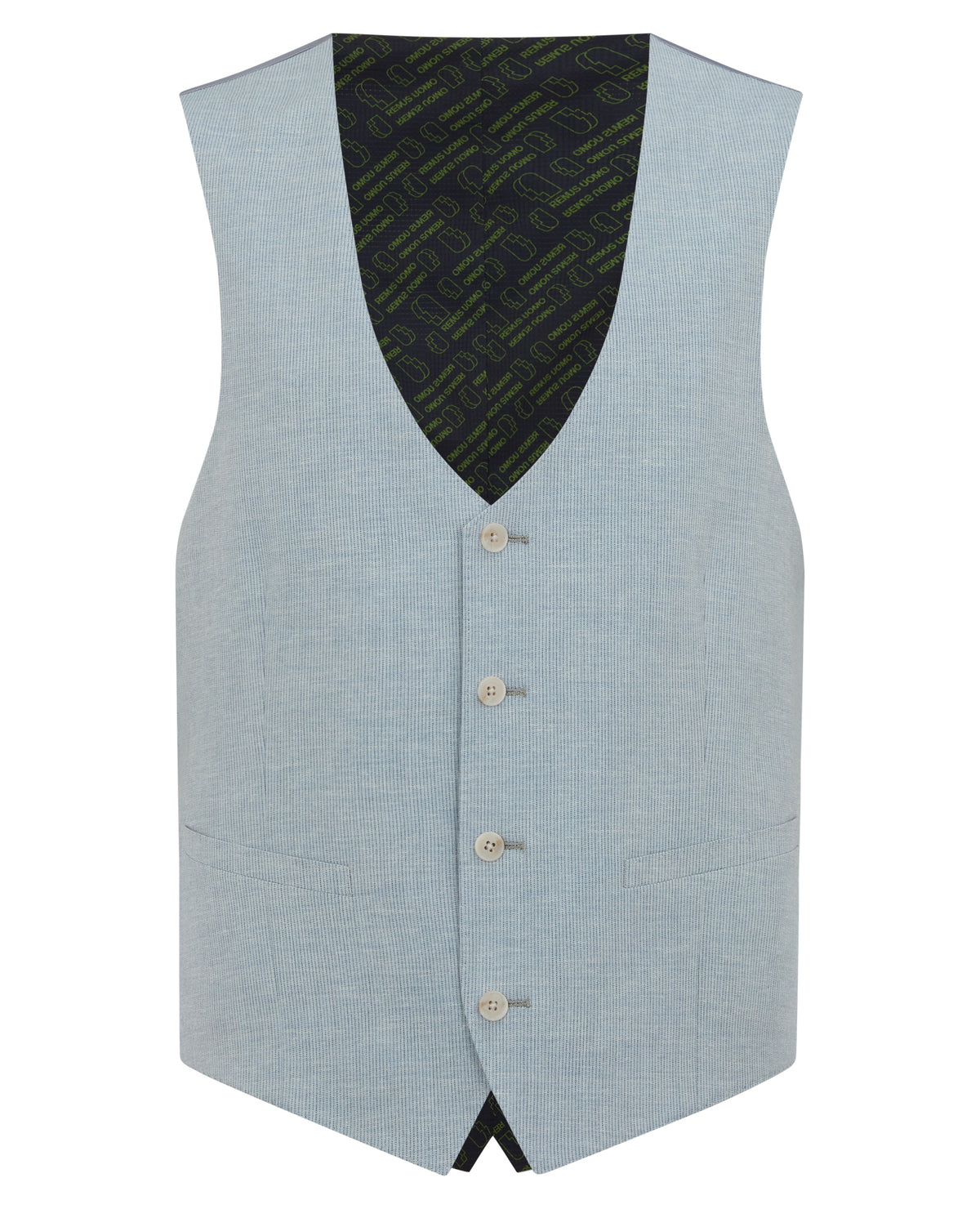 Man wearing a blue Slim fit Linen-Blend Waistcoat