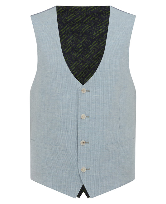 Man wearing a blue Slim fit Linen-Blend Waistcoat