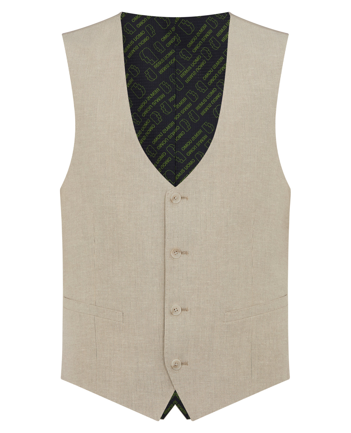 Man wearing a sand Slim fit Linen-Blend Waistcoat