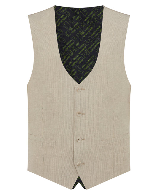 Man wearing a sand Slim fit Linen-Blend Waistcoat