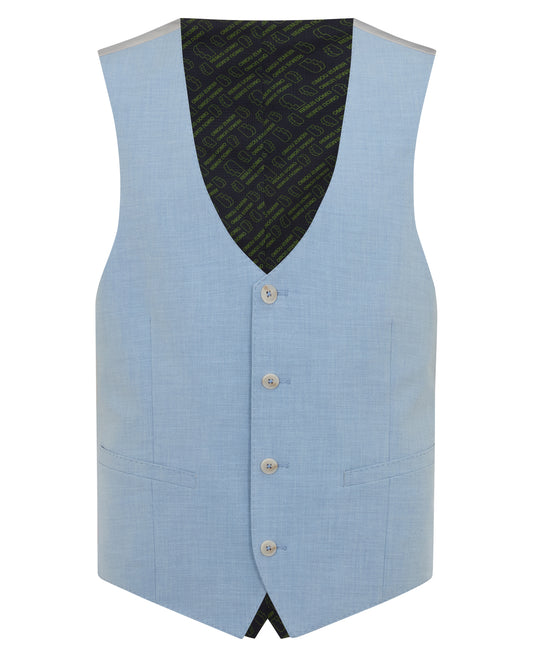 Man wearing a blue Slim Fit Stretch Waistcoat