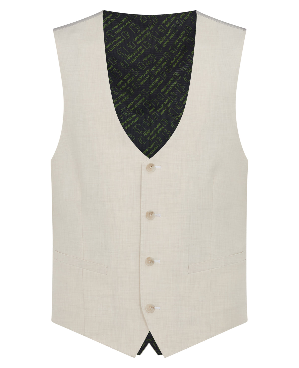 Man wearing a sand Slim Fit Stretch Waistcoat
