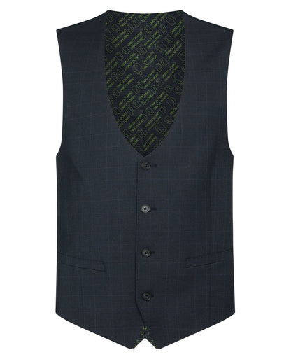 Man wearing a navy Slim Fit Stretch Waistcoat