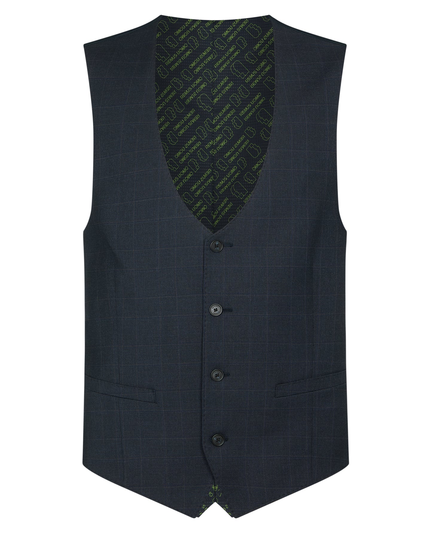 Man wearing a navy Slim Fit Stretch Waistcoat