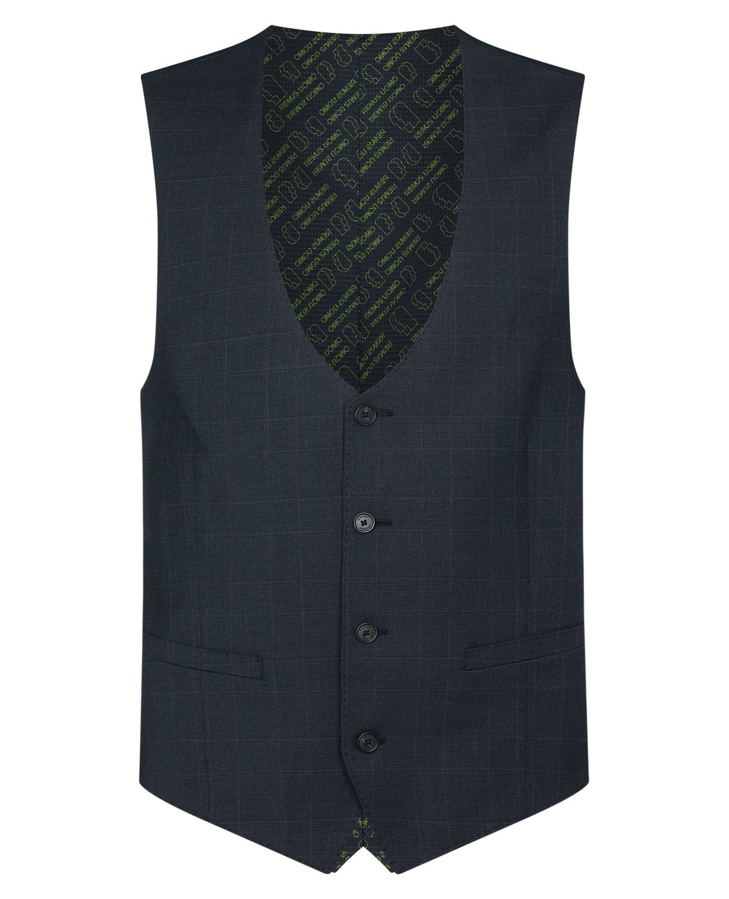 Man wearing a navy Slim Fit Stretch Waistcoat
