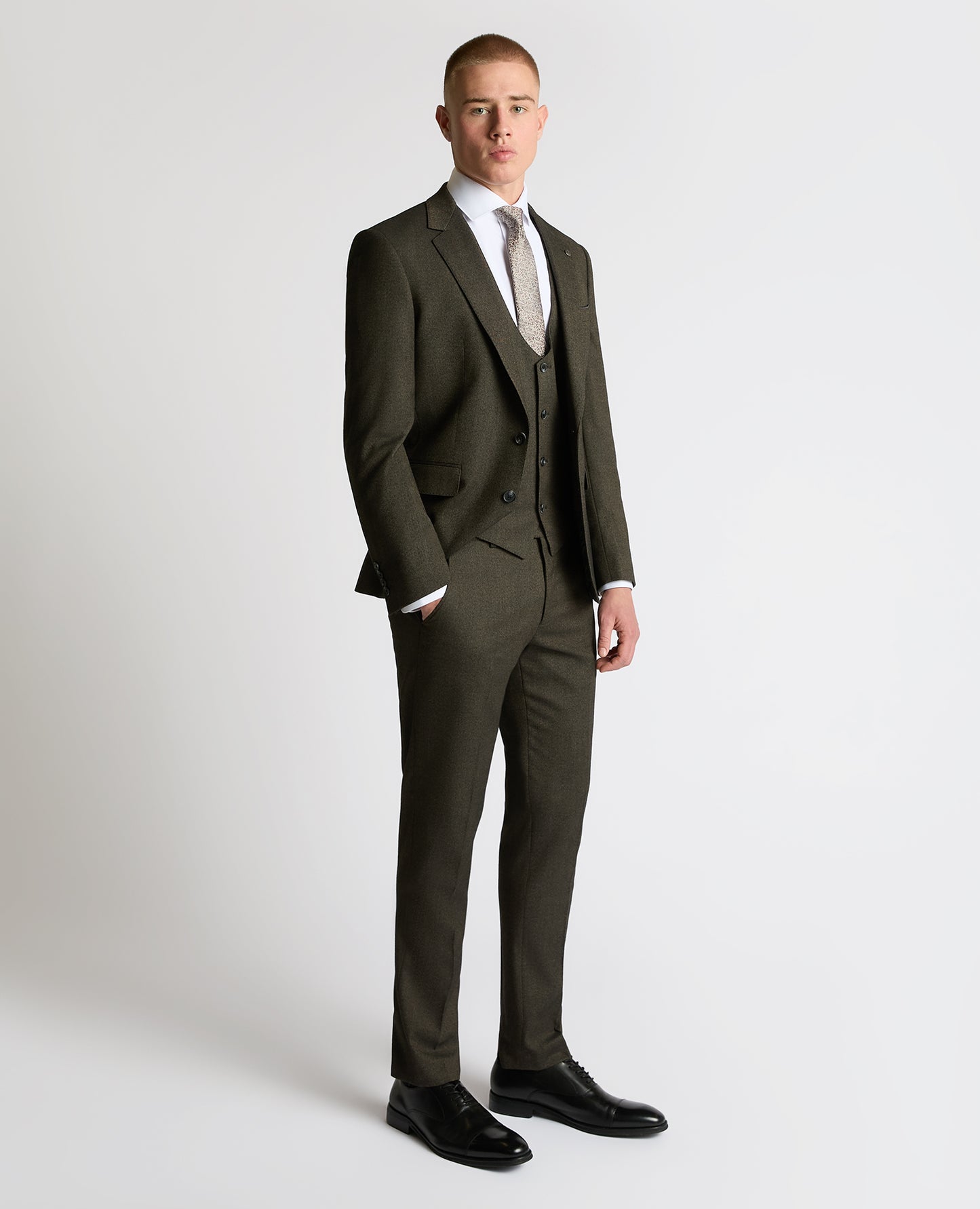 Man wearing a brown Slim fit polyviscose stretch mix and match suit waistcoat