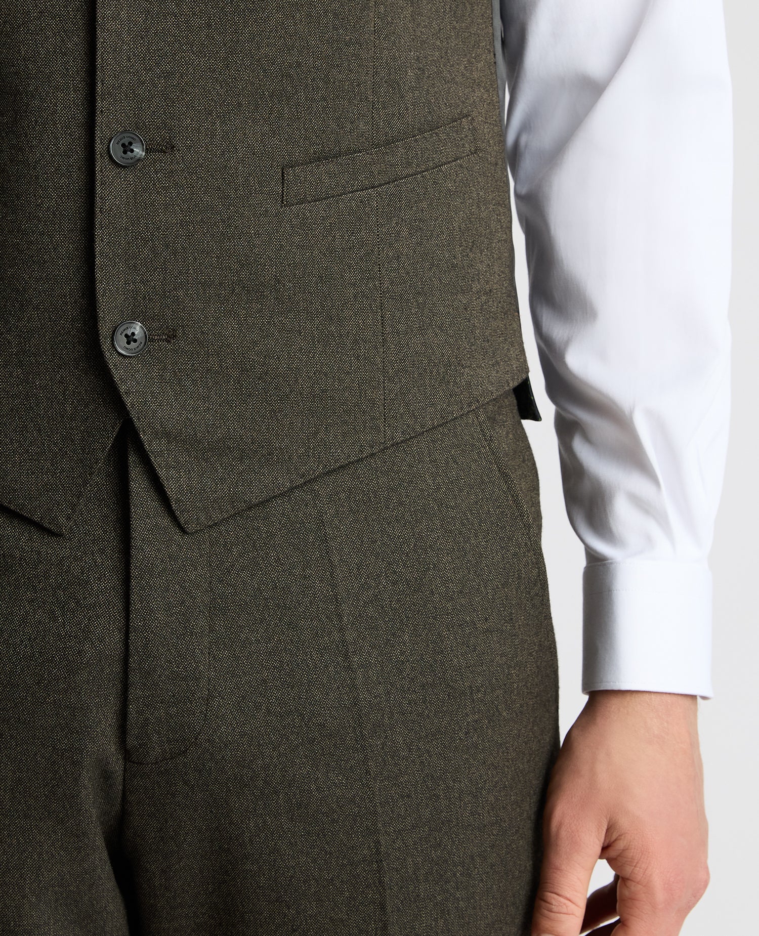 Man wearing a brown Slim fit polyviscose stretch mix and match suit waistcoat