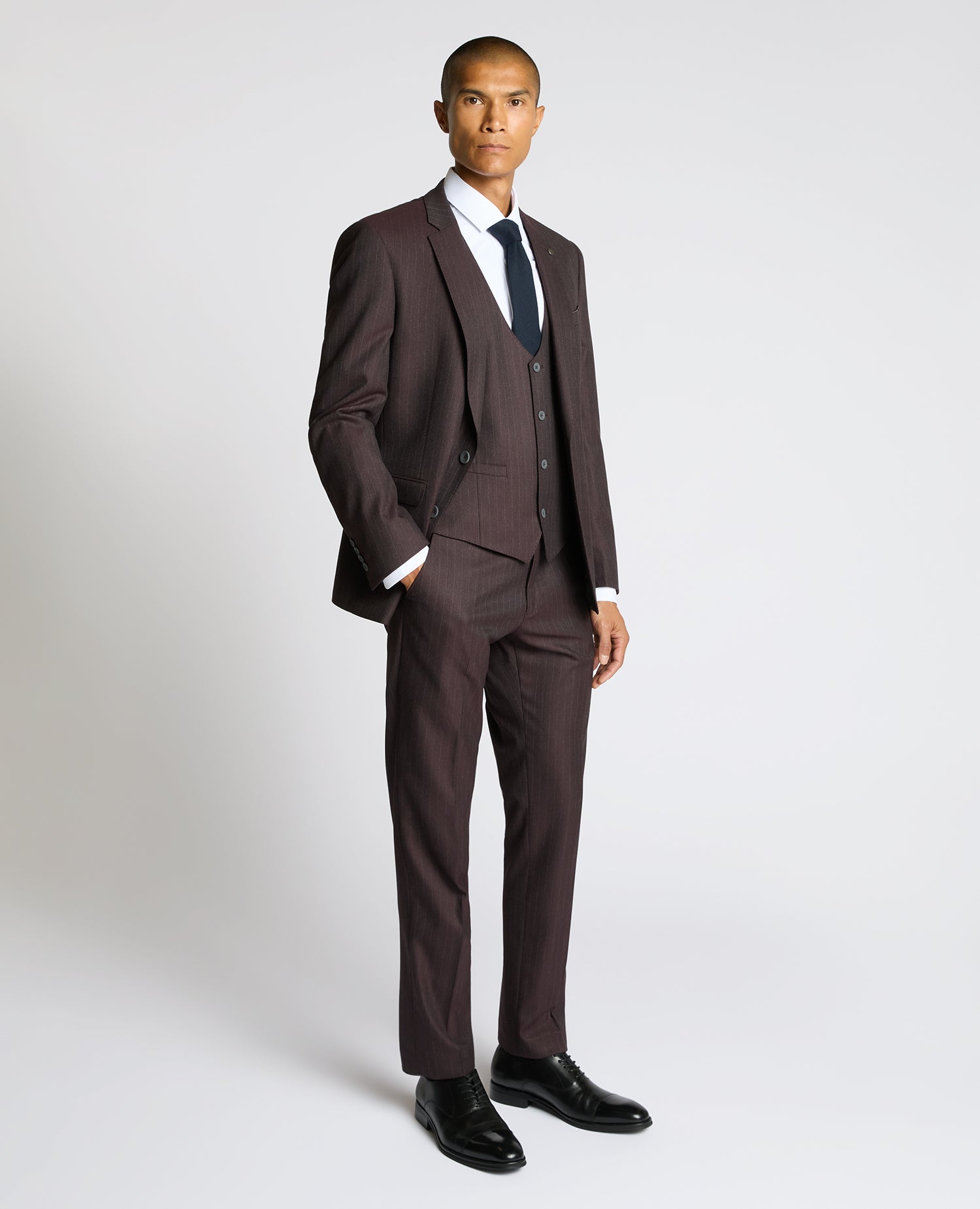 Man wearing a red Slim Fit Stripe Stretch