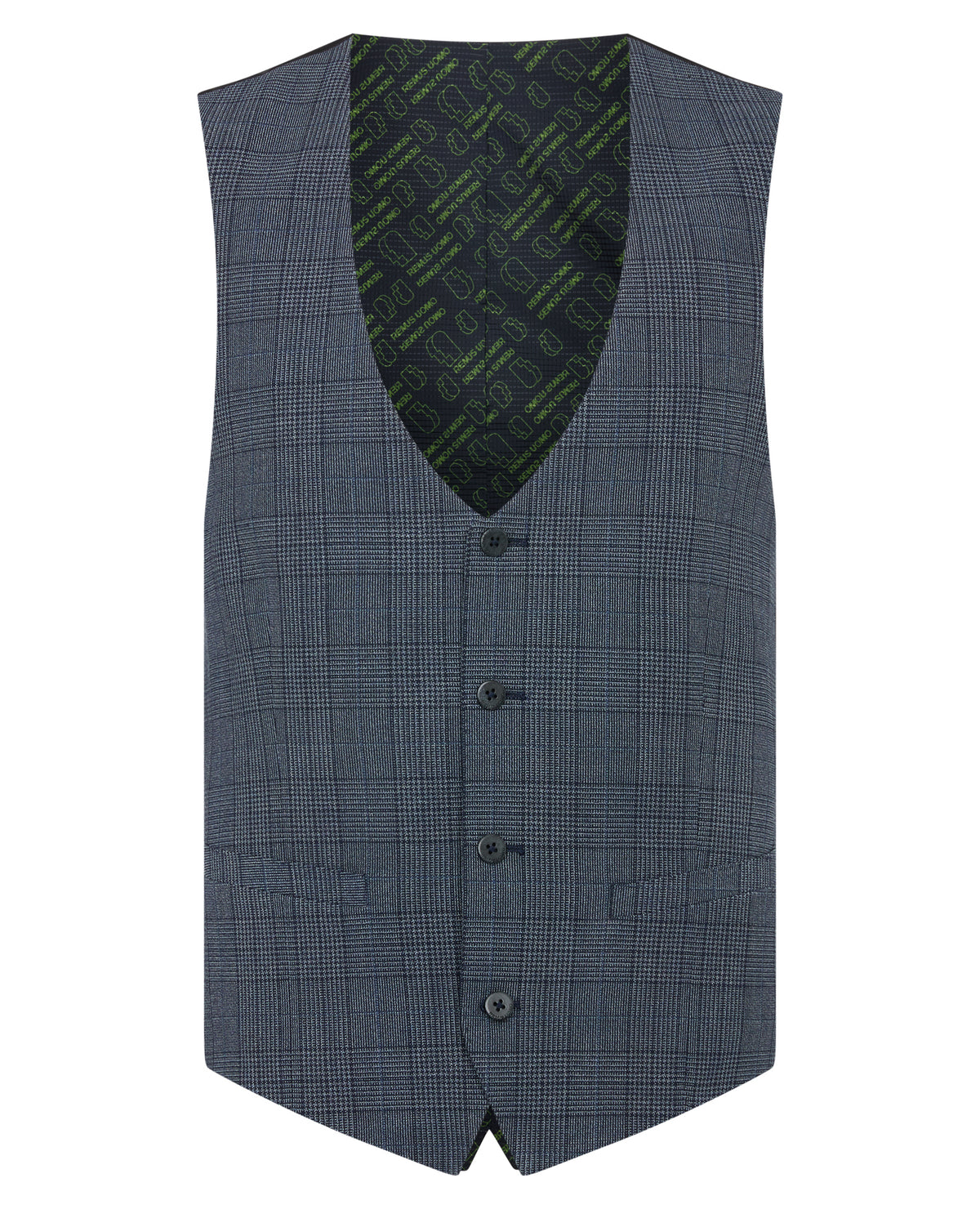 Man wearing a blue Slim Fit Check Waistcoat