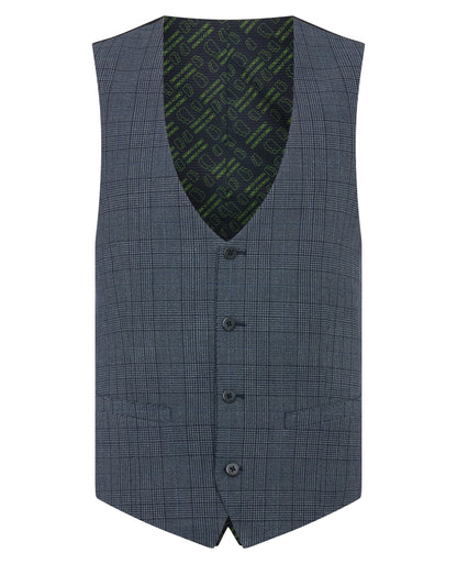 Man wearing a blue Slim Fit Check Waistcoat