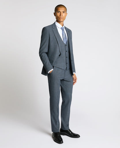 Man wearing a blue Slim Fit Check Waistcoat