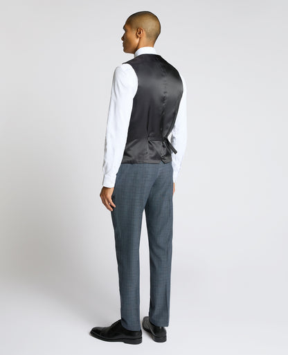 Man wearing a blue Slim Fit Check Waistcoat