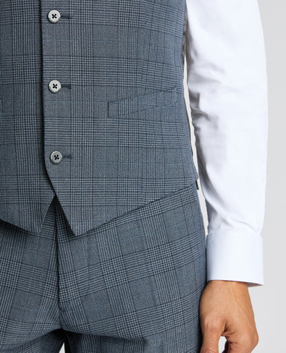 Man wearing a blue Slim Fit Check Waistcoat