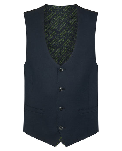 Man wearing a navy Slim Fit Stretch Waistcoat