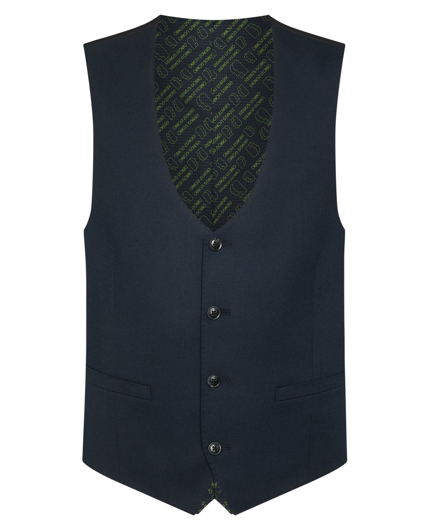 Man wearing a navy Slim Fit Stretch Waistcoat