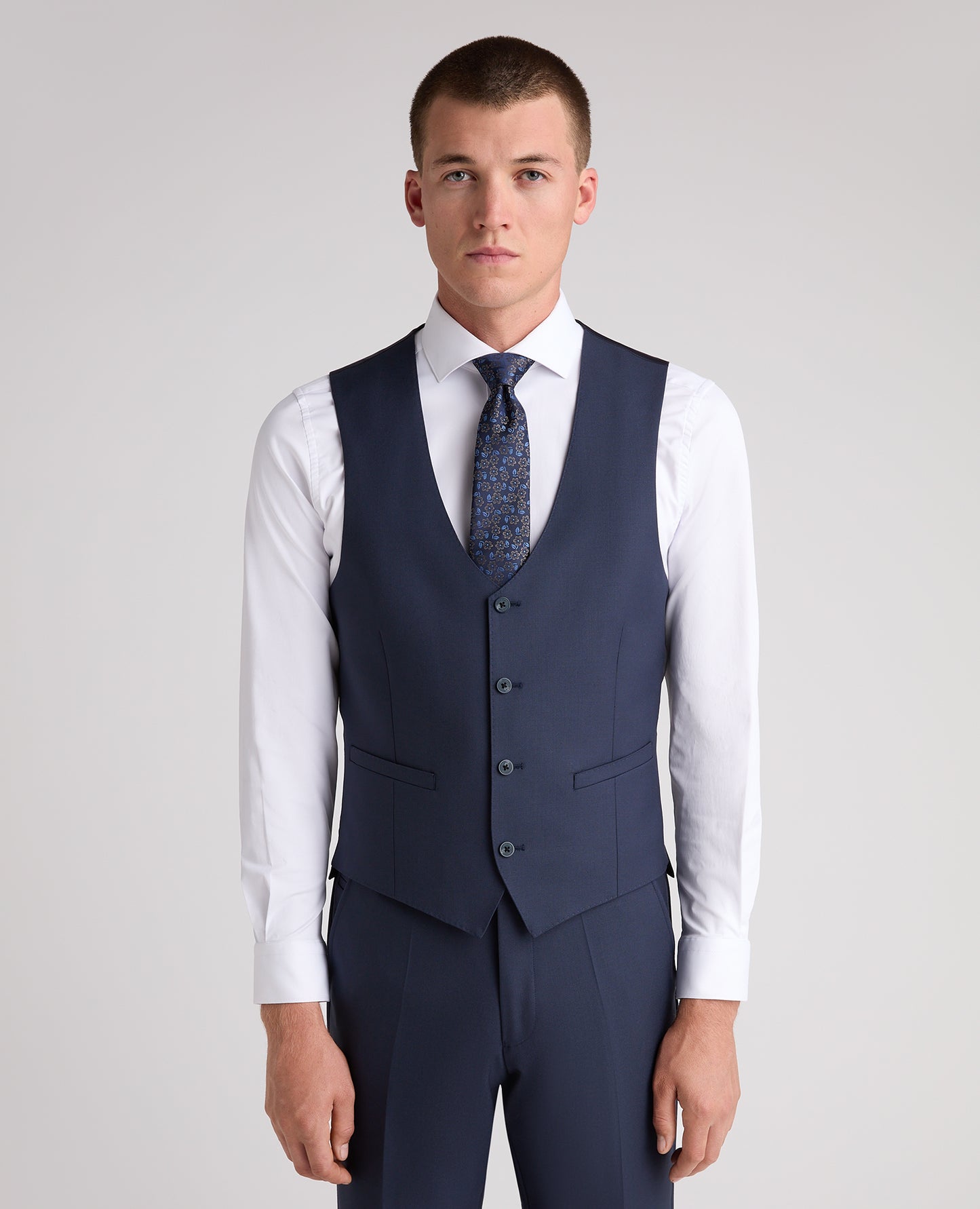 Dark Blue Slim Fit Wool Rich Massa Waistcoat