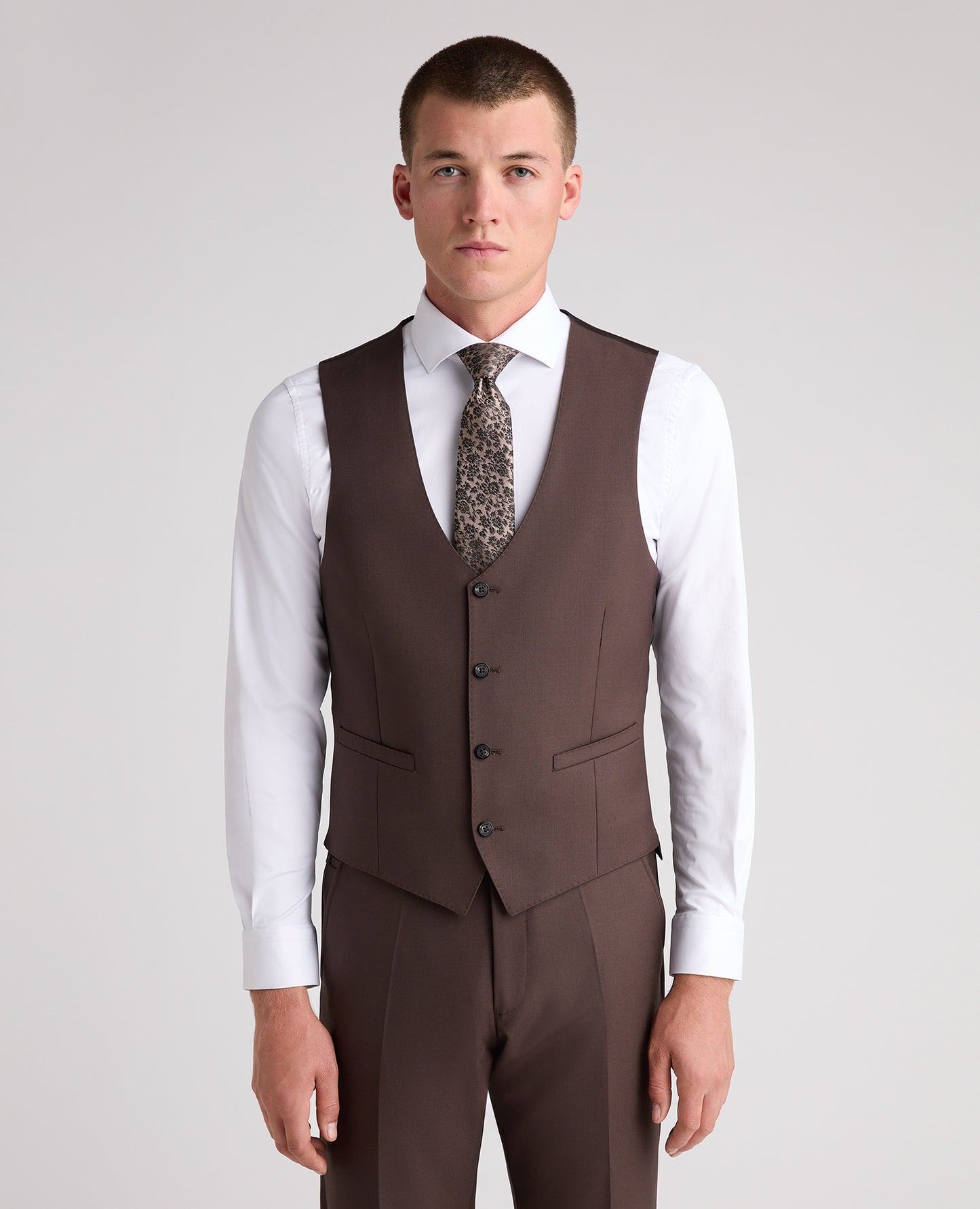 Brown Slim Fit Wool Rich Suit
