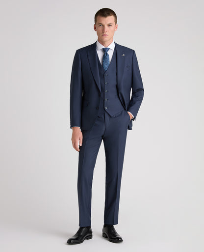 Dark Blue Tapered Fit Wool Rich Waistcoat