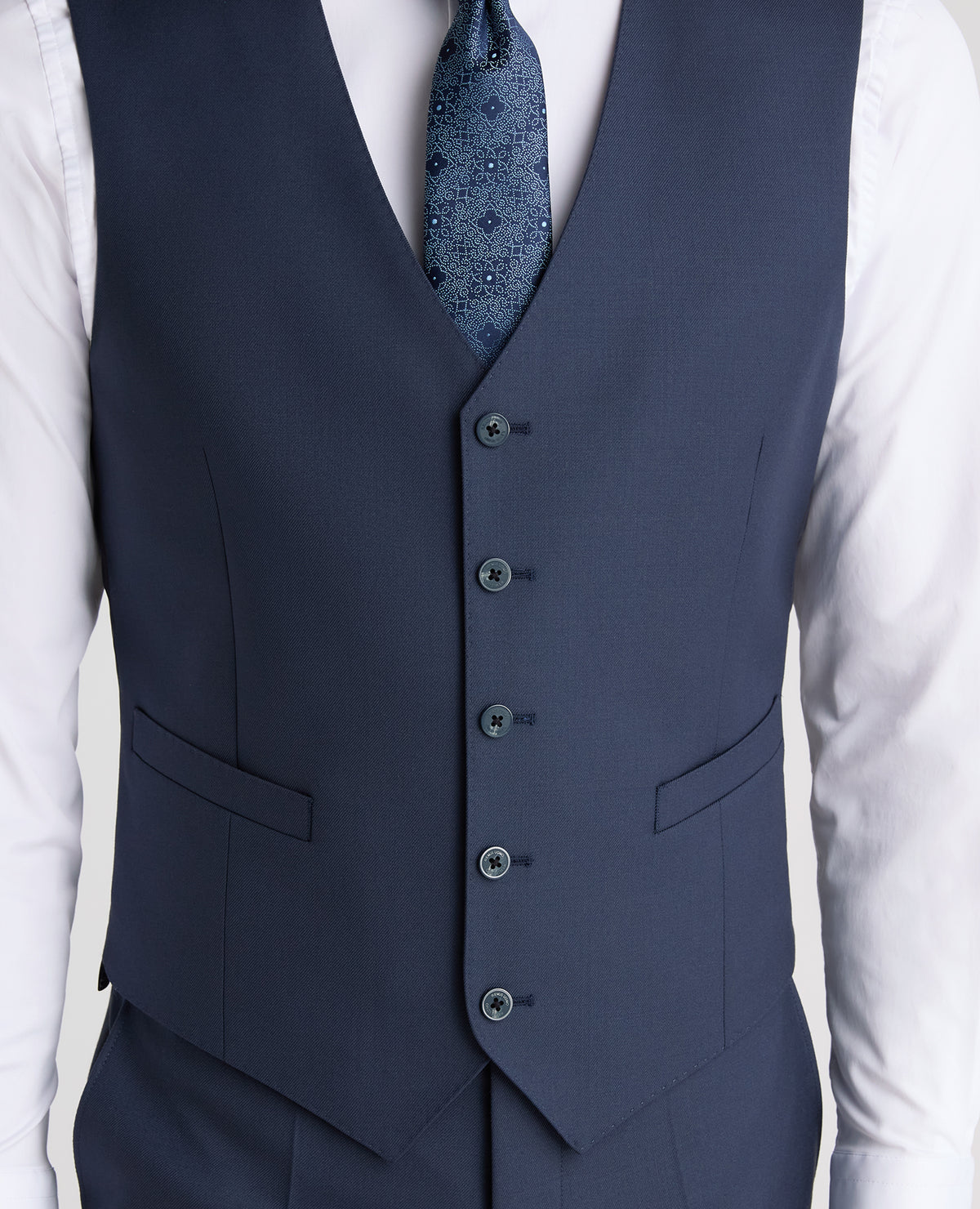Dark Blue Tapered Fit Wool Rich Waistcoat