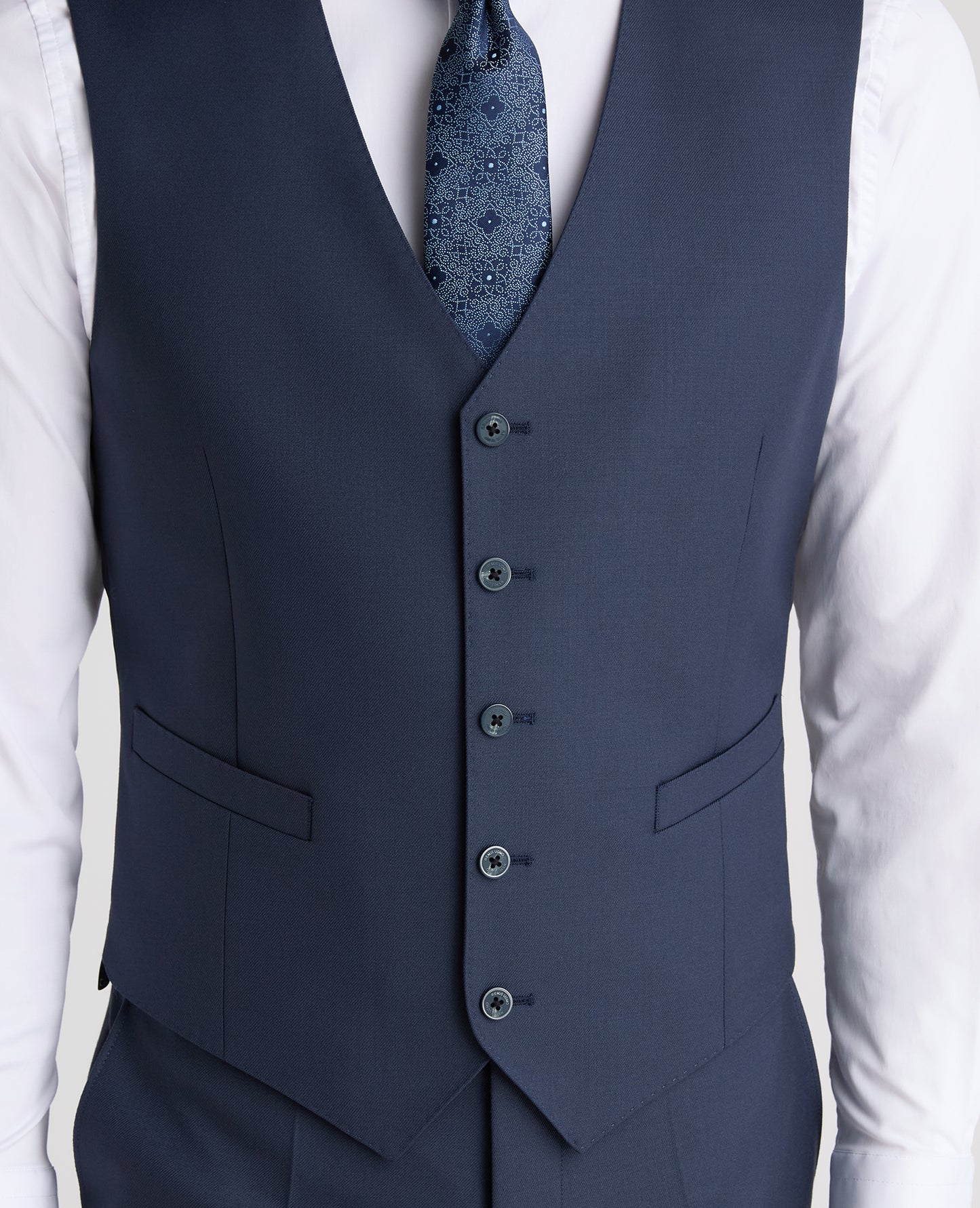 Dark Blue Tapered Fit Wool Rich Waistcoat
