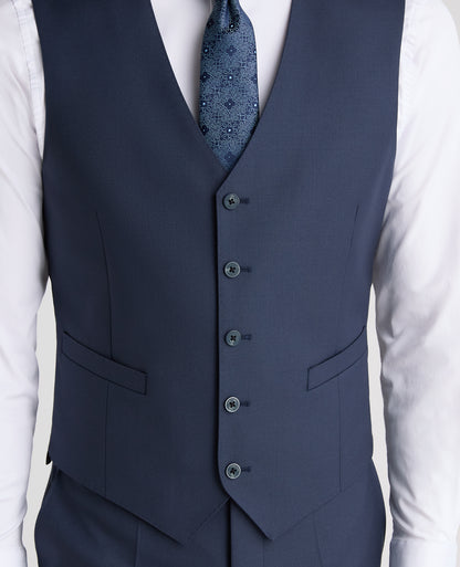 Dark Blue Tapered Fit Wool Rich Waistcoat