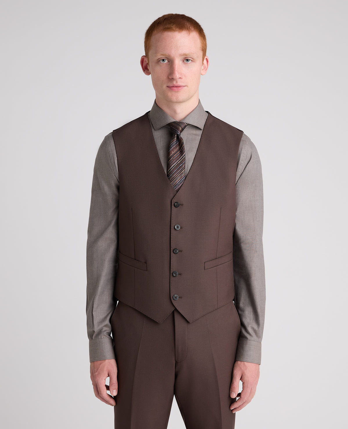 Brown Tapered Fit Wool Rich Waistcoat