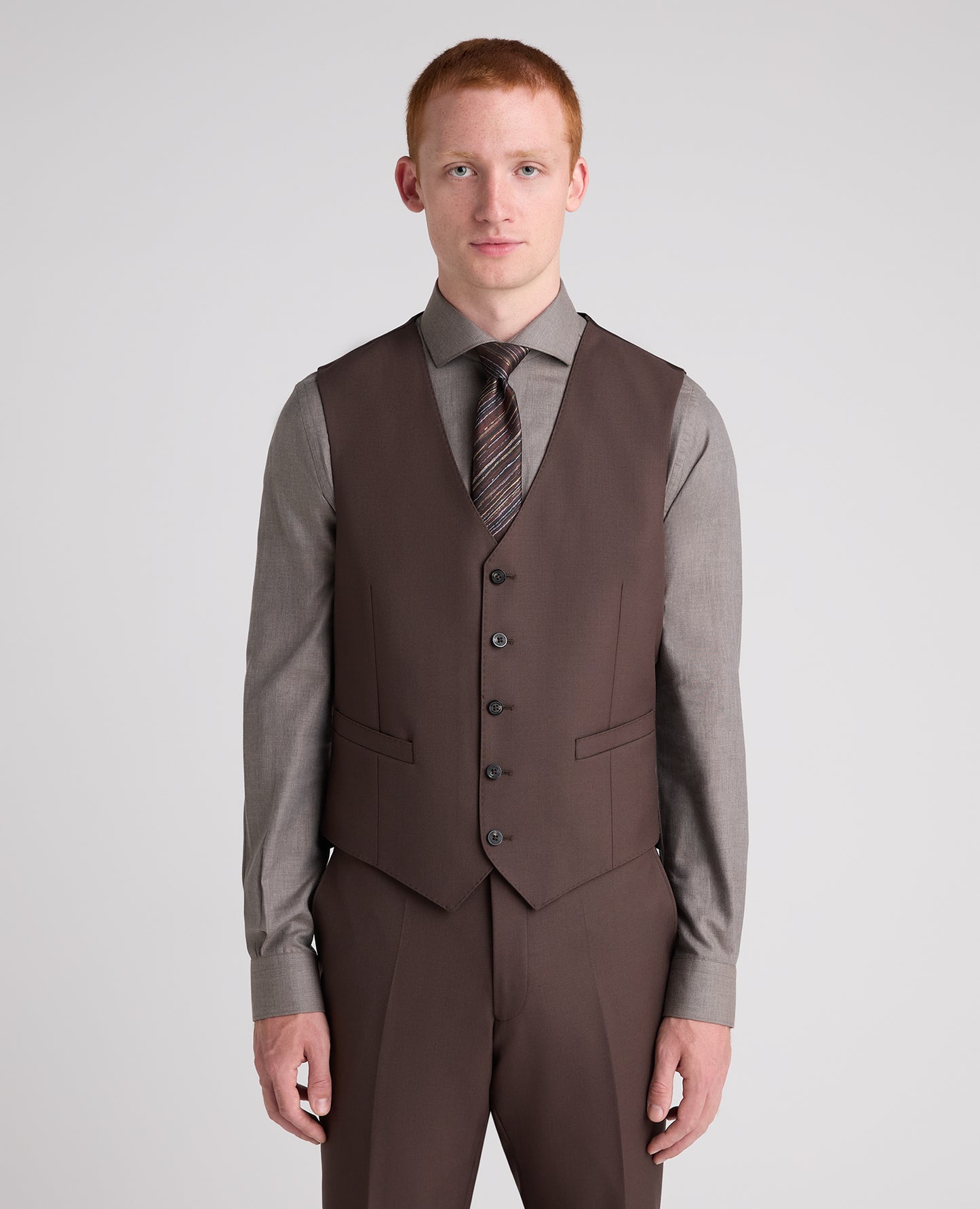 Brown Tapered Fit Wool Rich Waistcoat