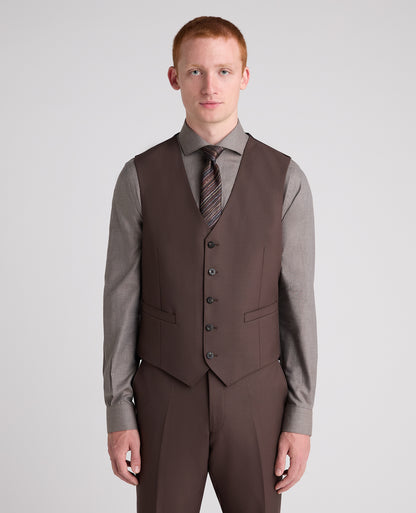 Brown Tapered Fit Wool Rich Waistcoat