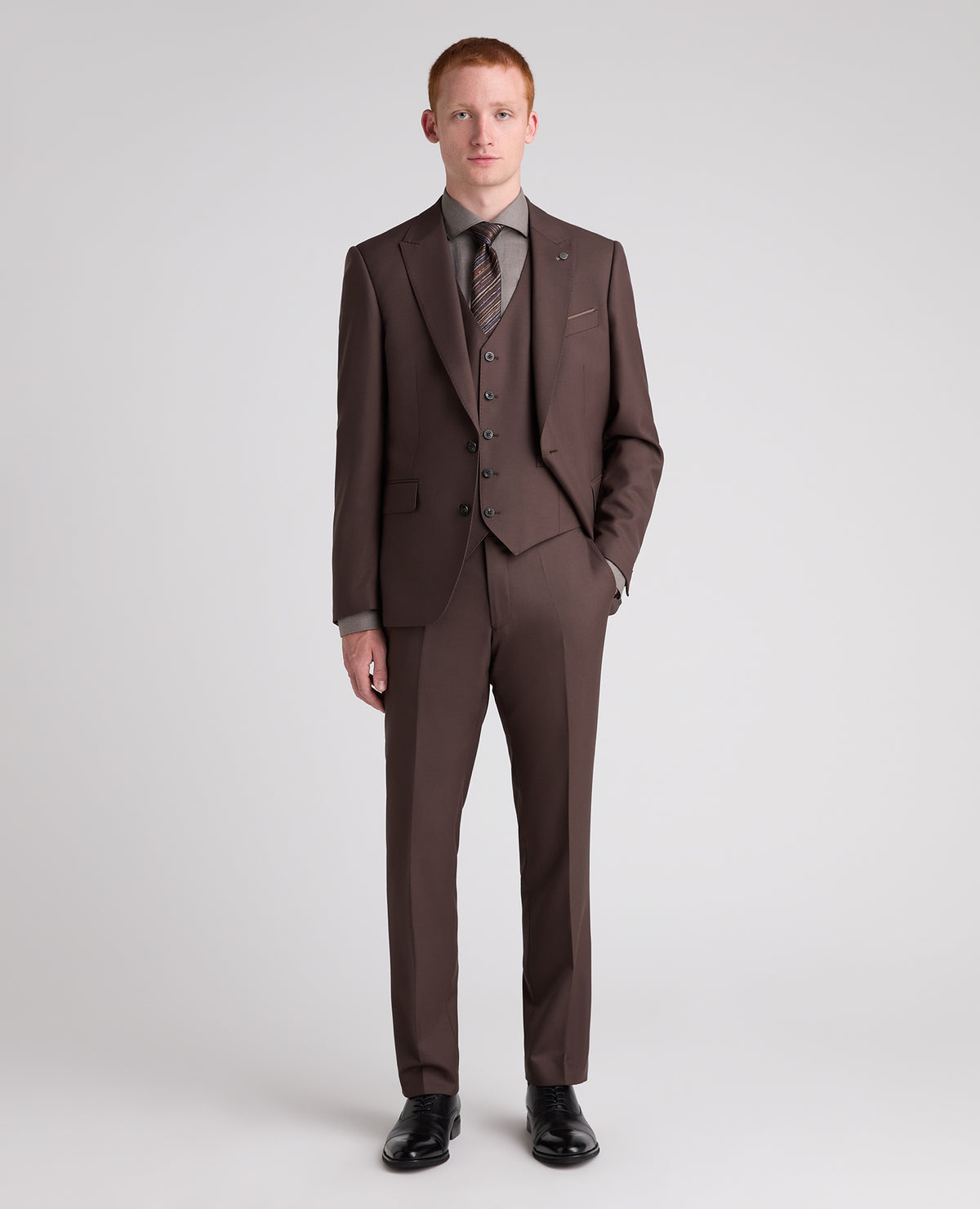 Brown Tapered Fit Wool Rich Waistcoat