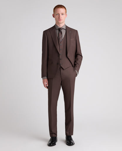 Brown Tapered Fit Wool Rich Waistcoat
