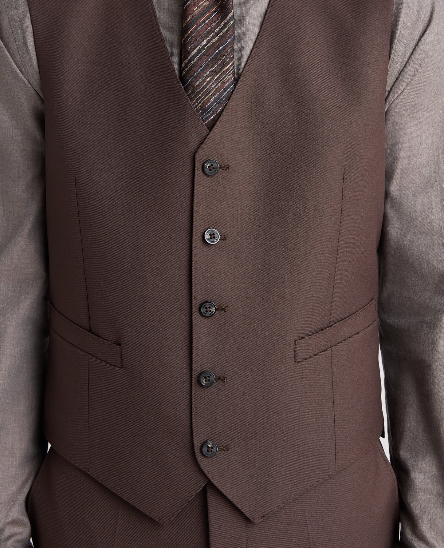 Brown Tapered Fit Wool Rich Waistcoat