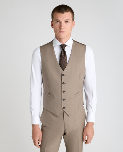 Stone Tapered Fit Wool Rich Waistcoat