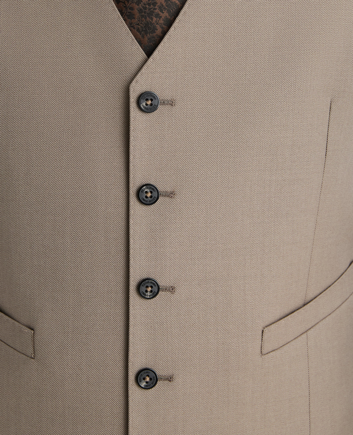 Stone Tapered Fit Wool Rich Waistcoat