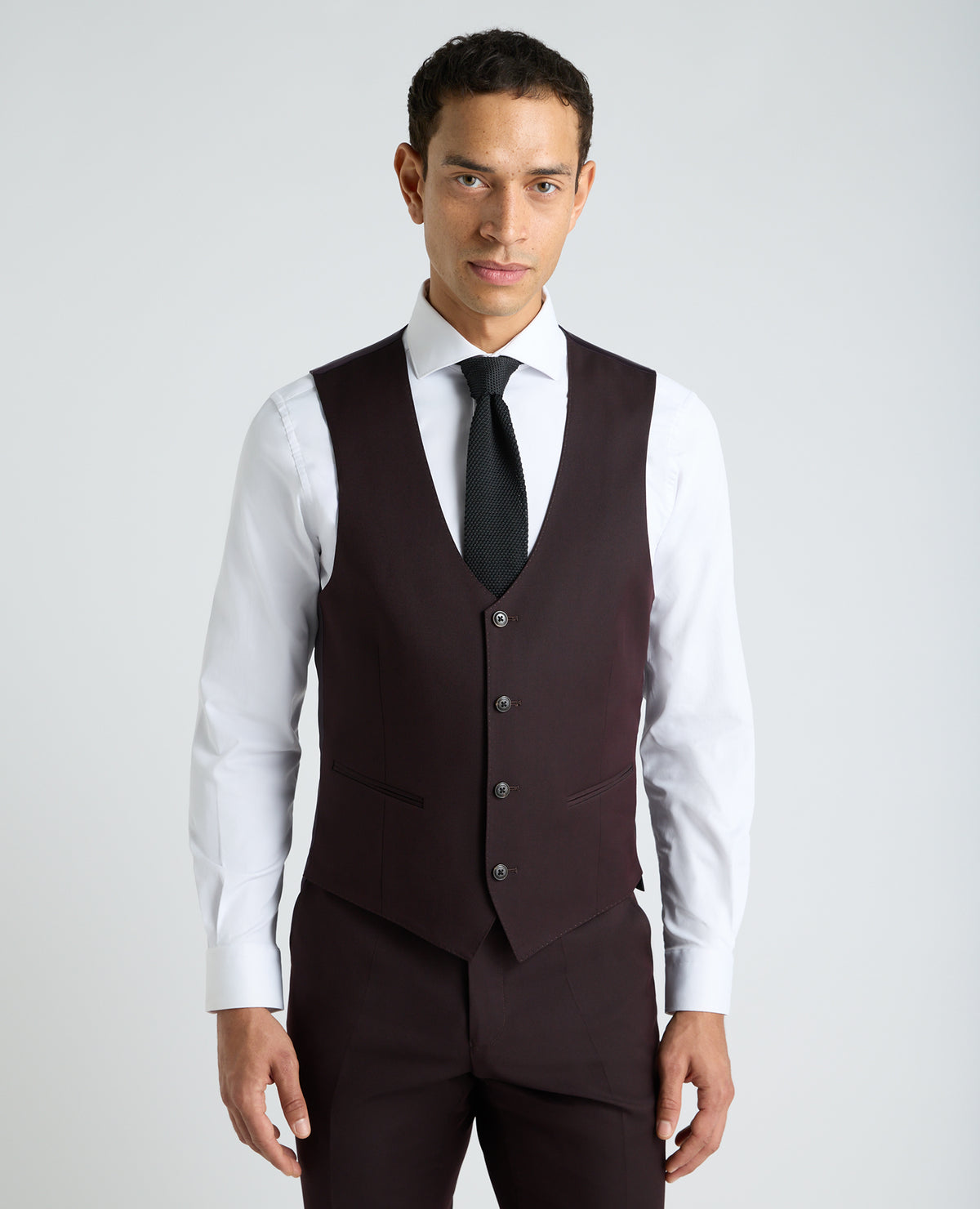 Dark Red Slim Fit Stretch Waistcoat