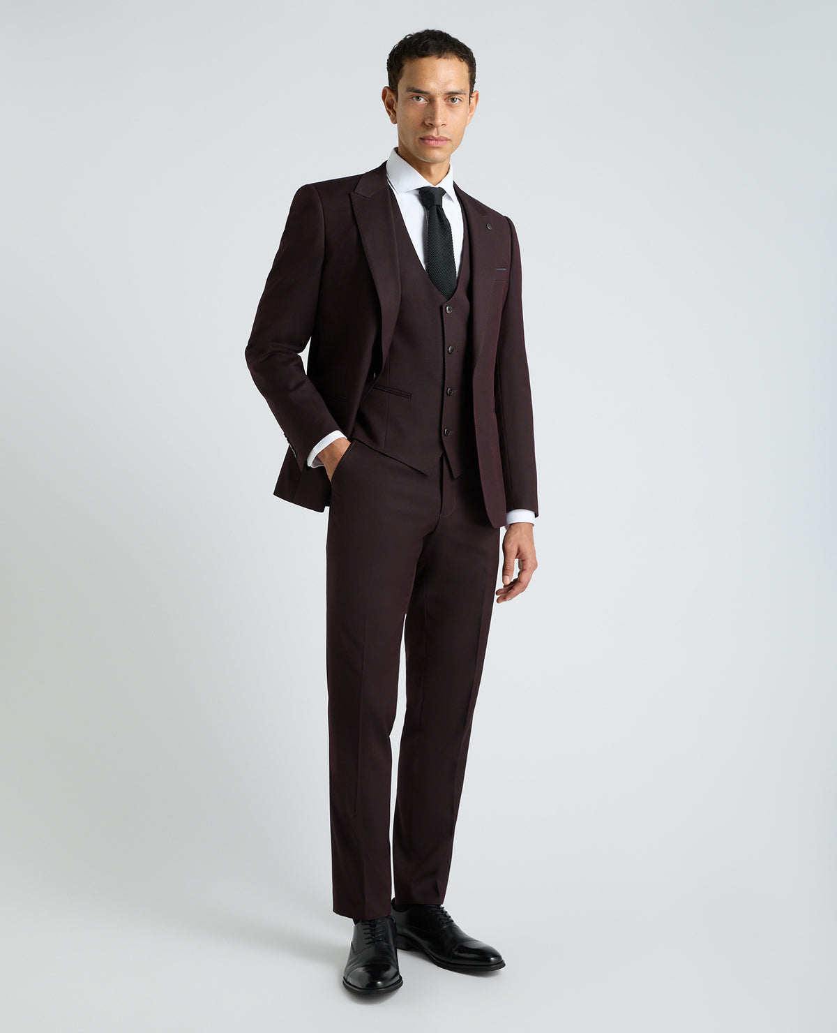 Dark Red Slim Fit Stretch Waistcoat