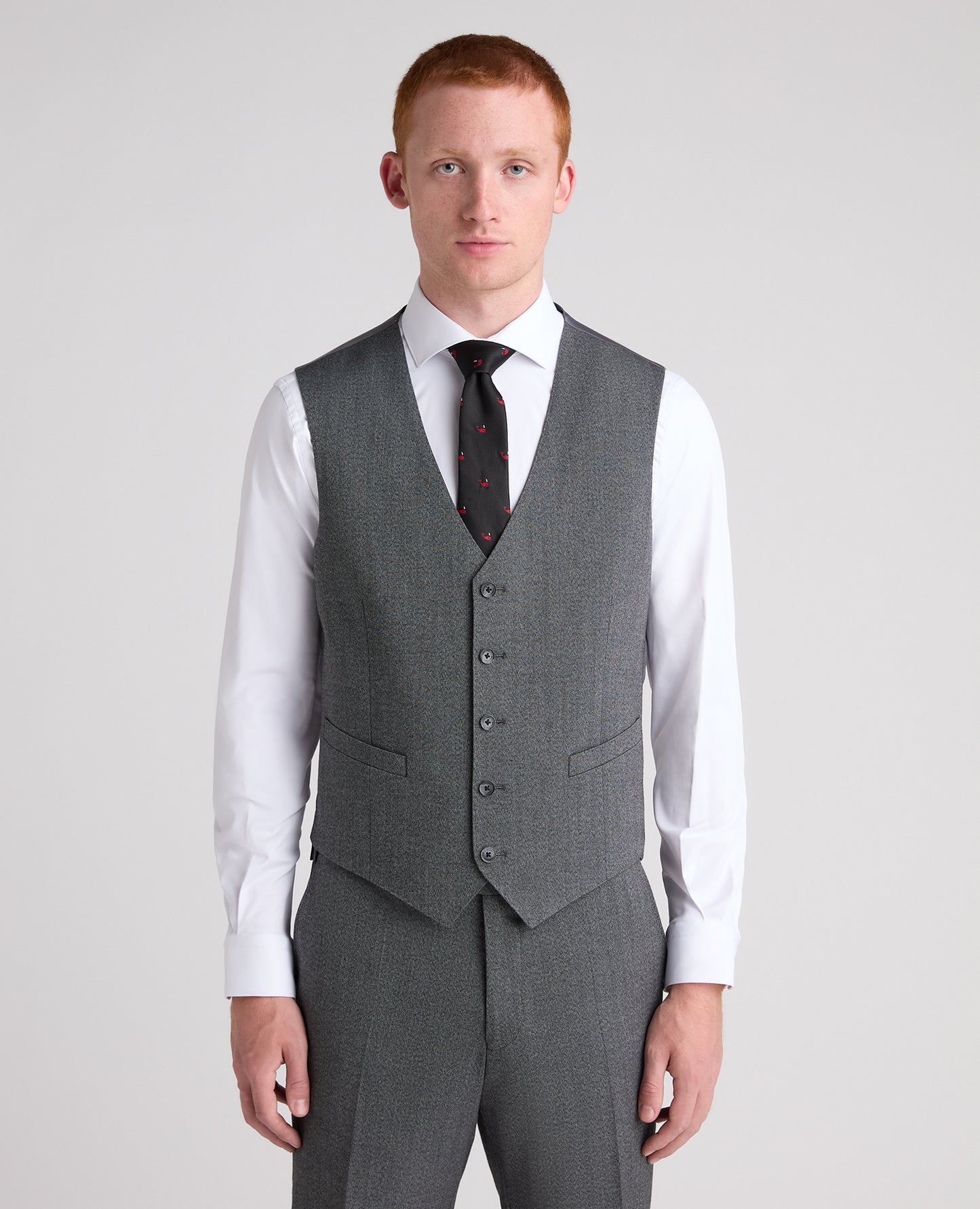 Dark Grey Tapered Fit Herringbone Stretch Waistcoat