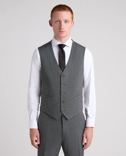Dark Grey Tapered Fit Herringbone Stretch Waistcoat