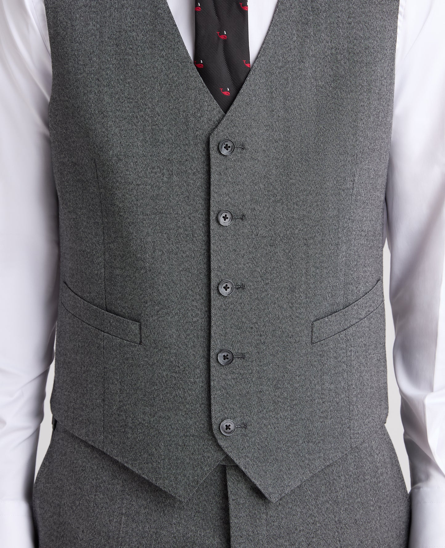 Dark Grey Tapered Fit Herringbone Stretch Waistcoat