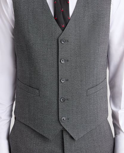 Dark Grey Tapered Fit Herringbone Stretch Waistcoat