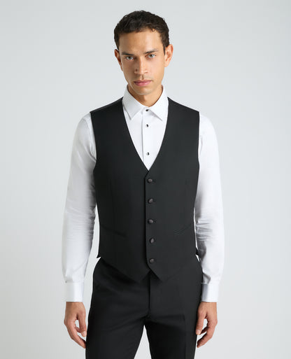 Black Tapered Fit Satin Detail Stretch Dinner Suit