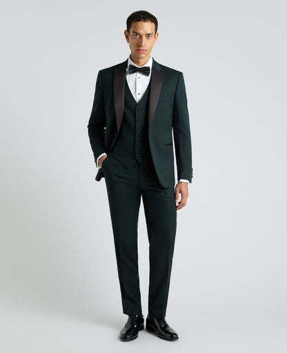 Dark Green Tapered Fit Stretch Satin Detail Waistcoat