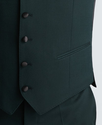 Dark Green Tapered Fit Stretch Satin Detail Waistcoat