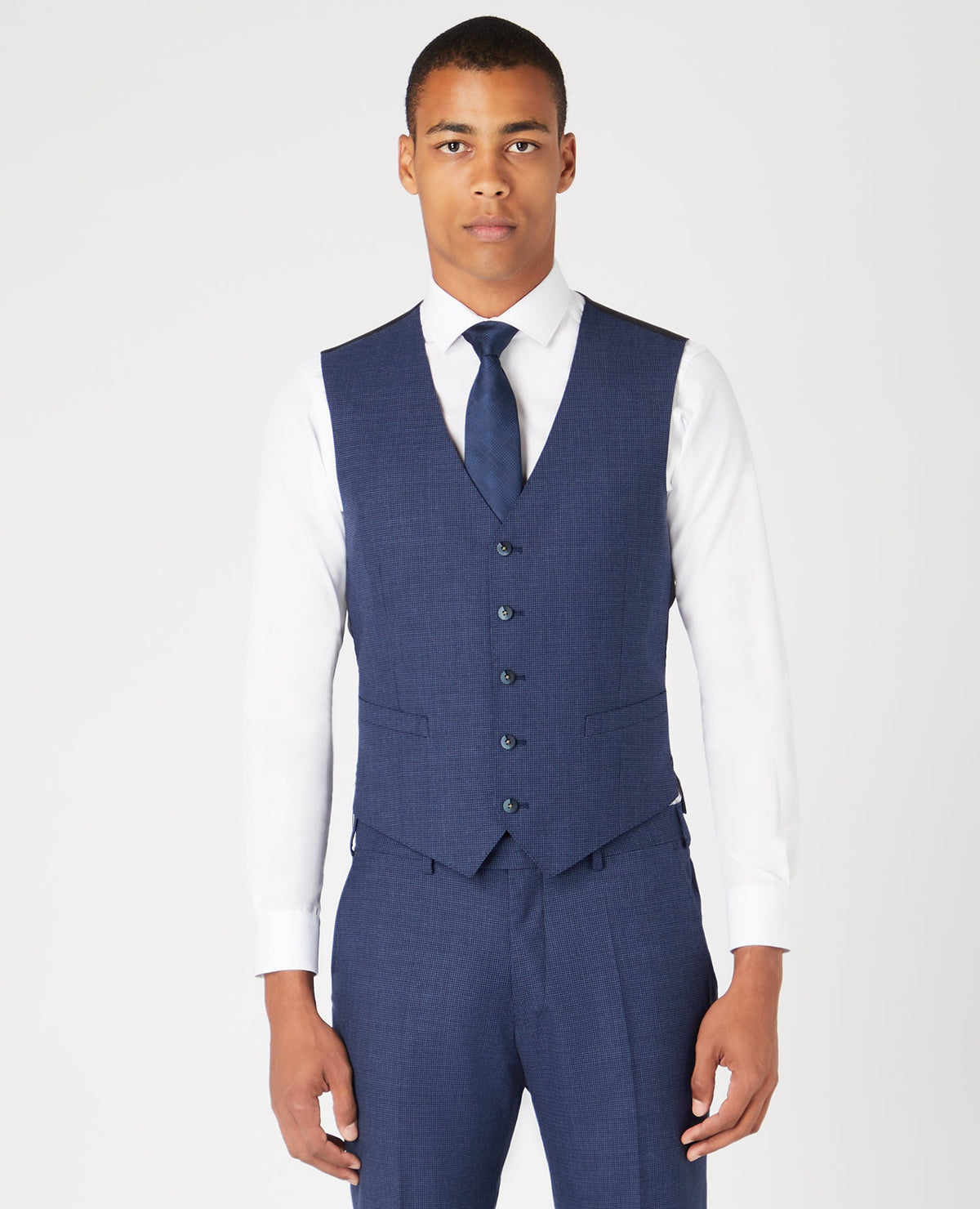 Man wearing a blue Mix and Match Suit Waistcoat