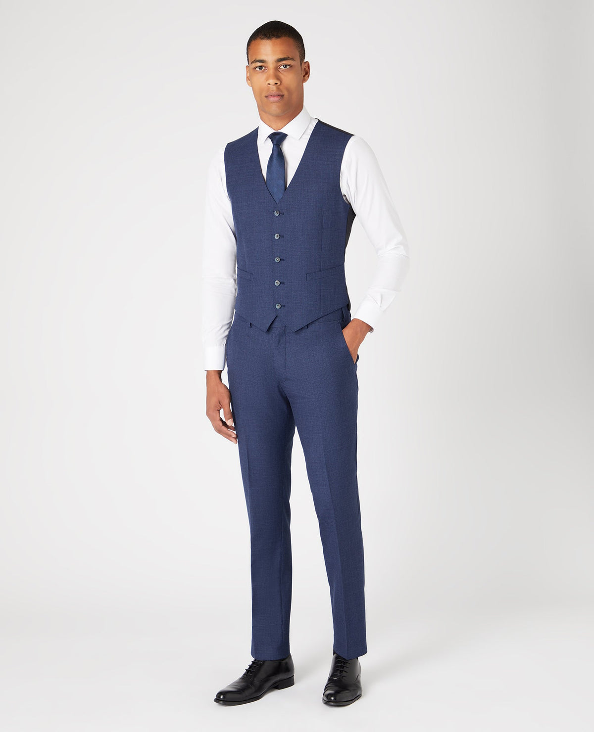 Man wearing a blue Mix and Match Suit Waistcoat
