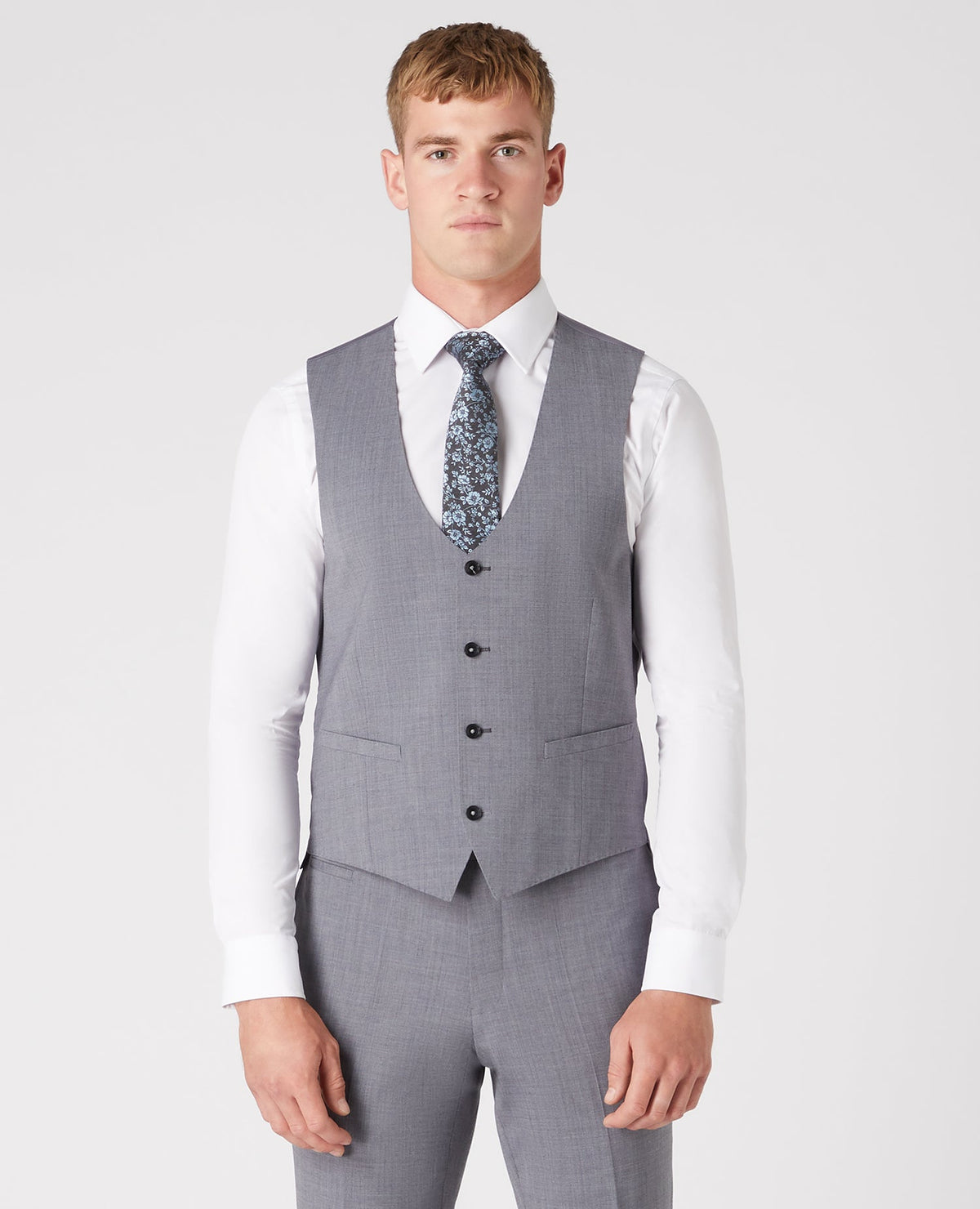 Man wearing a grey Slim Fit Wool-Rich Mix and Match Waistcoat