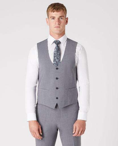 Man wearing a grey Slim Fit Wool-Rich Mix and Match Waistcoat