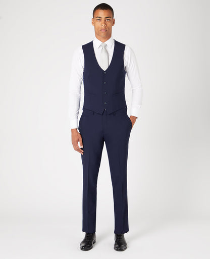 Man wearing a navy Slim Fit Wool-Rich Mix and Match Waistcoat