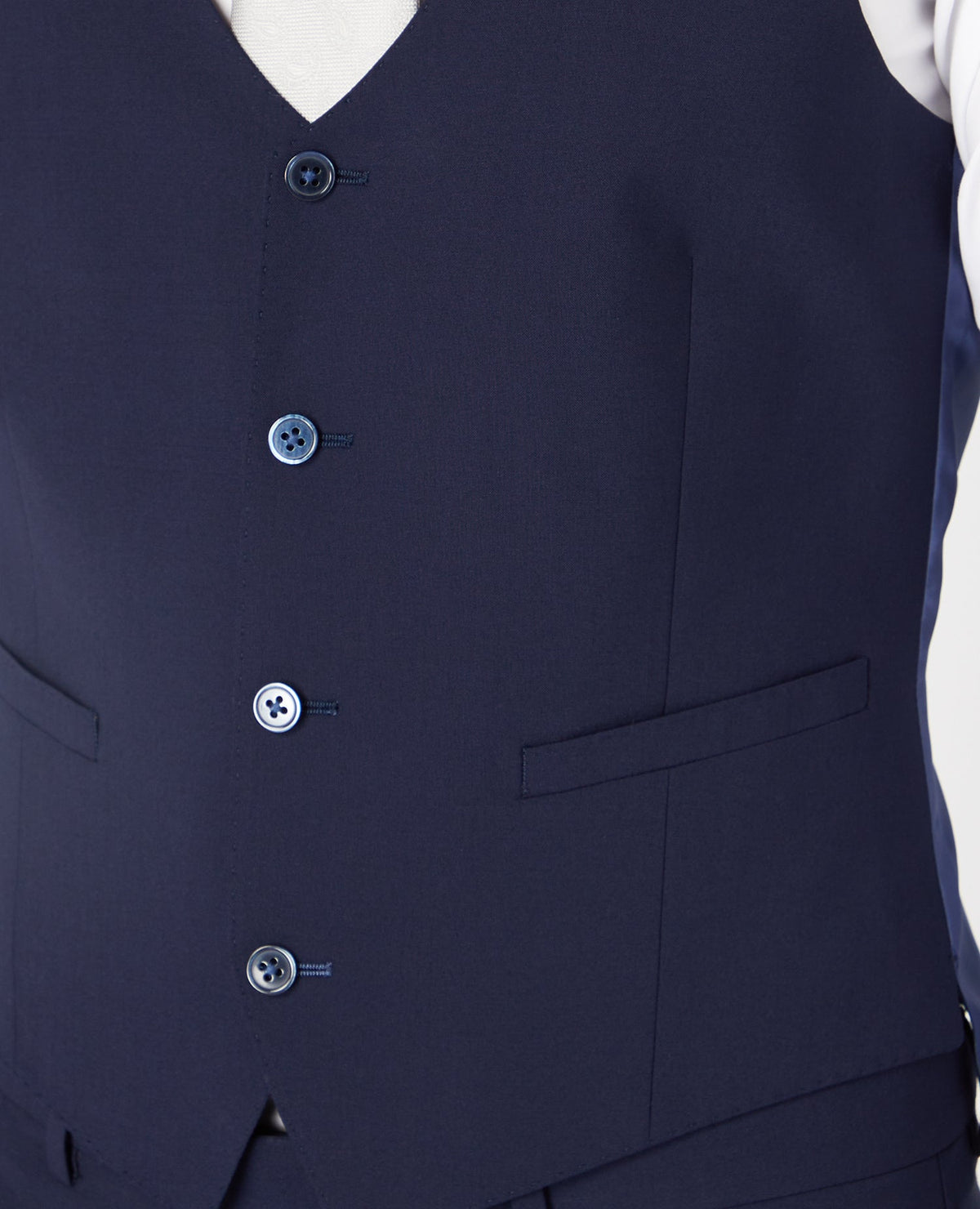 Man wearing a navy Slim Fit Wool-Rich Mix and Match Waistcoat