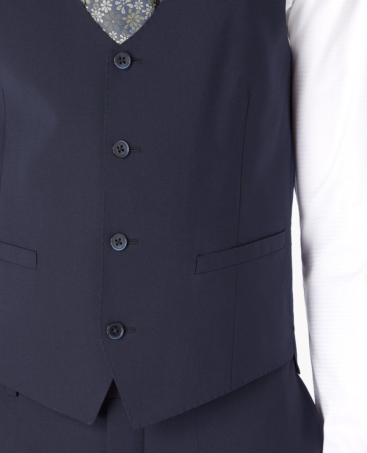 Man wearing a navy Slim Fit Wool-Rich Mix and Match Waistcoat