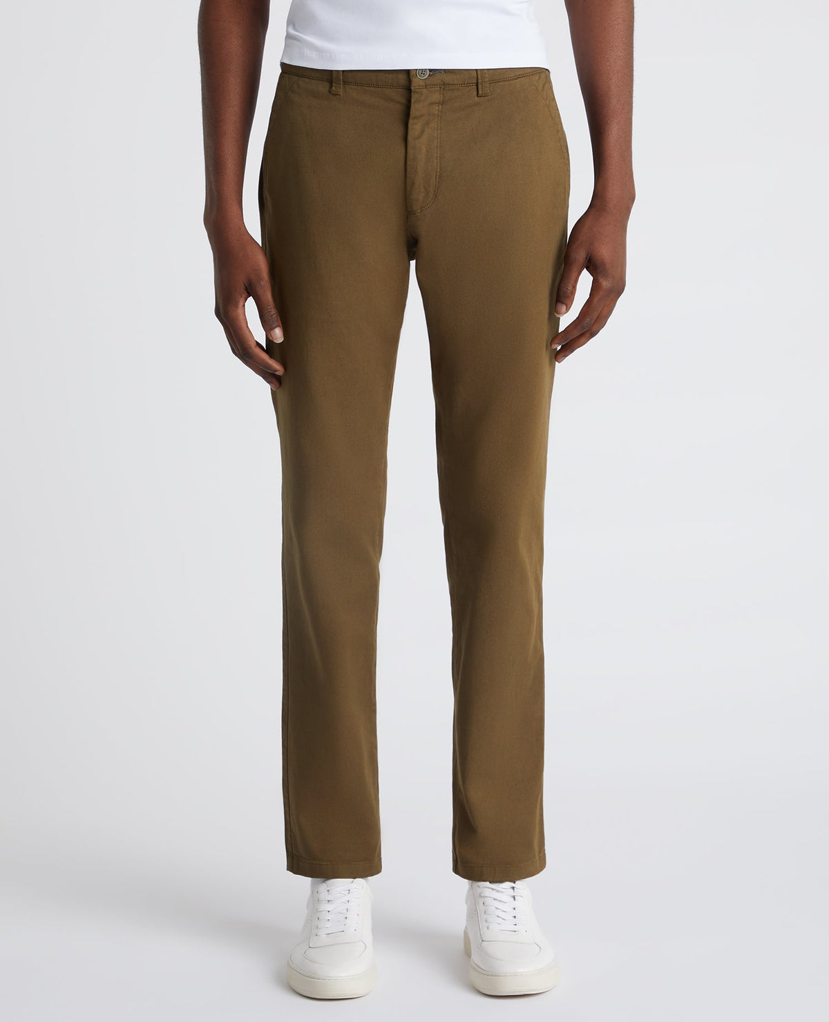 Man wearing a green Slim Leg Cotton-Stretch Chino